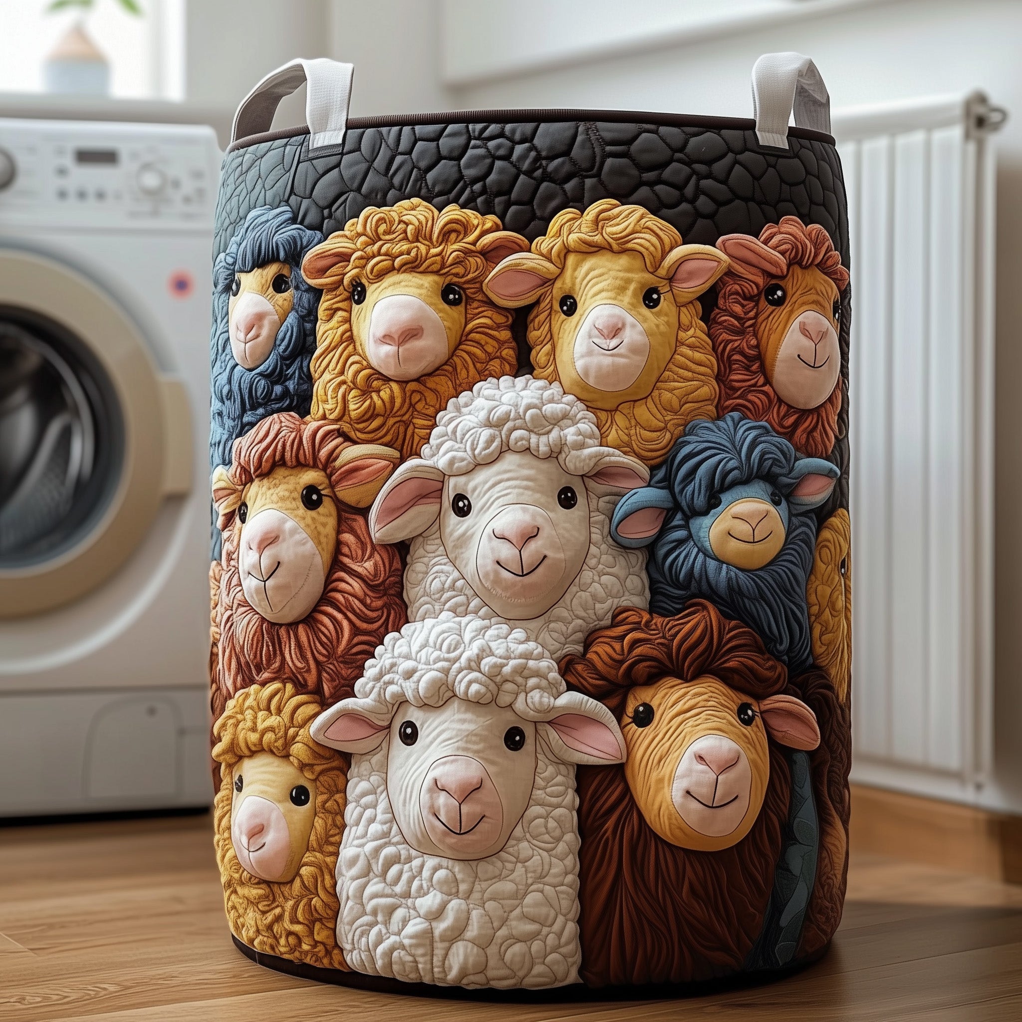 Sheep Heaven Quilted Laundry Basket Sheep Lover Clothes Hamper Cute Room Decor Gifts