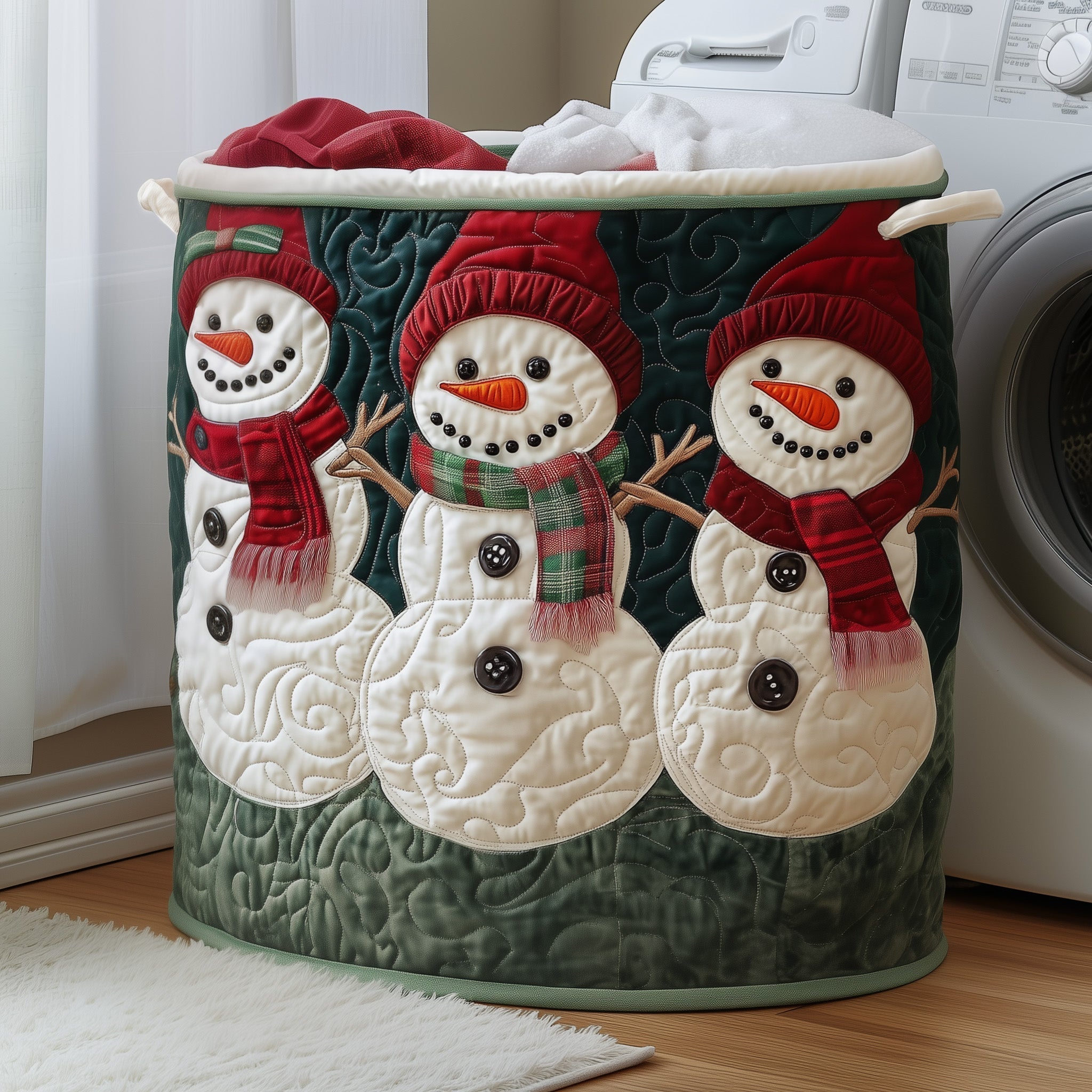 Snowman Trio Quilted Laundry Basket Snowman Winter Hamper Decor Gift