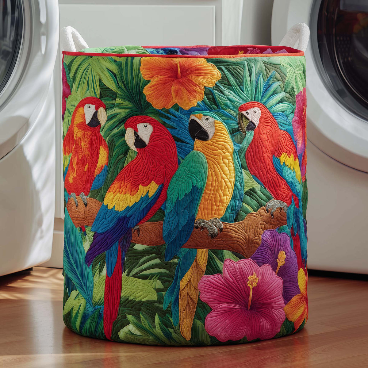 Tropical Parrot Paradise Quilted Laundry Basket Parrot Lover Clothes Hamper Cute Gift