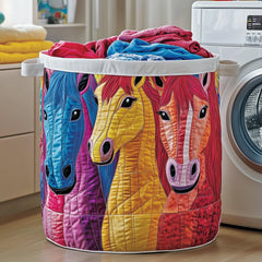 Rainbow Horse Quilted Laundry Basket Horse Lover Hamper Cool Room Decor