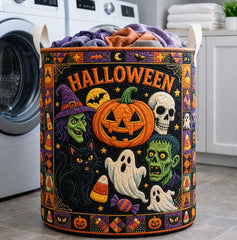 Spooky Halloween Fun Quilted Laundry Basket Halloween Black Cat Clothes Hamper Top Gift