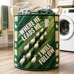 Where He Leads I Will Follow Quilted Laundry Basket Jesus Sheep Laundry Bin Gifts