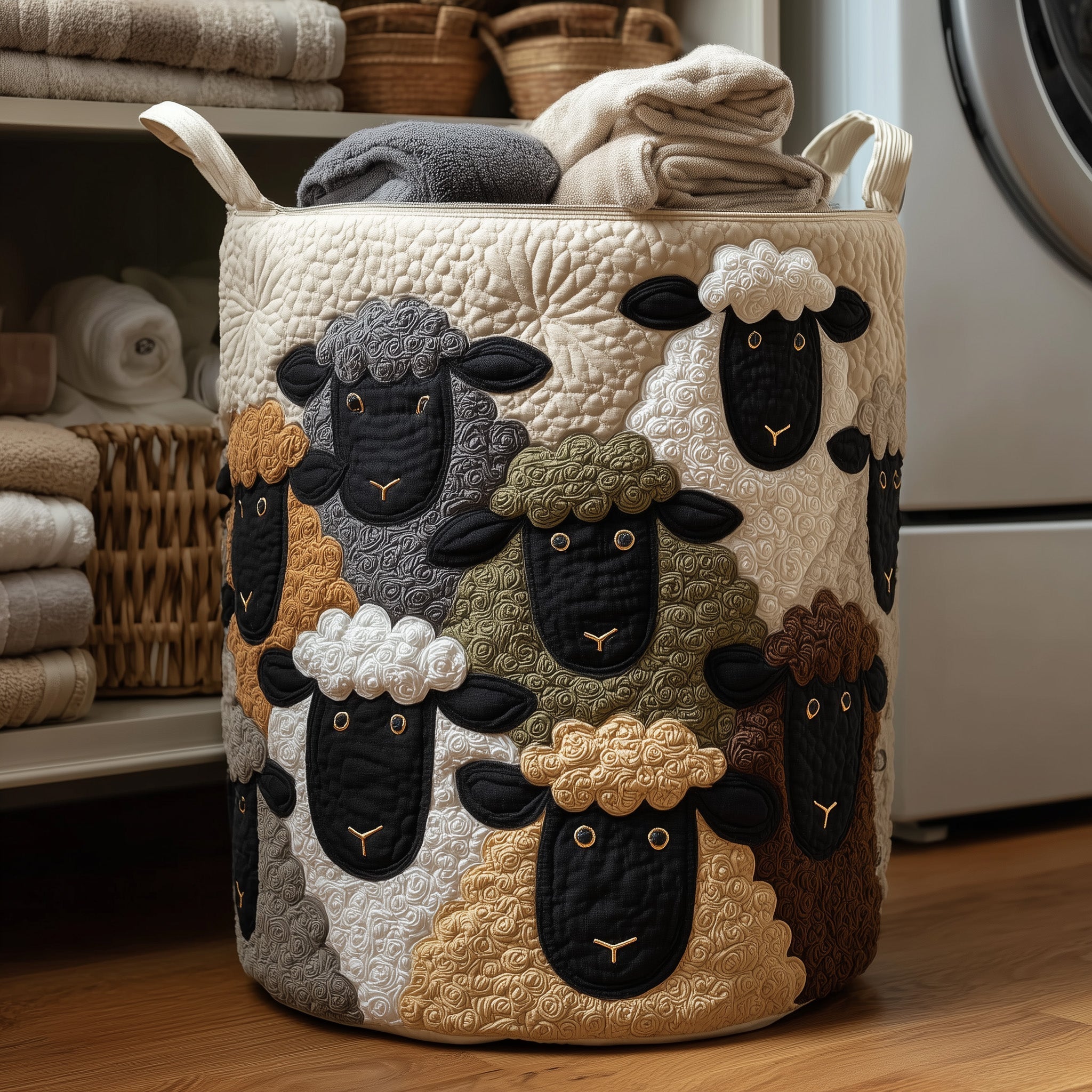 Sheep Meadow Quilted Laundry Basket Sheep Lover Laundry Bin Home Decor Gifts For Her
