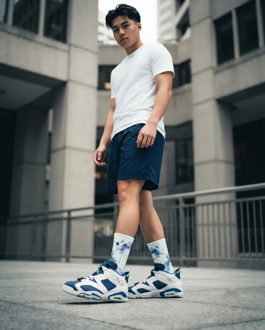Ghost Green Sneaker Match Socks – Air Jordan 6 Low Inspired Mid-Calf Unisex Crew Socks