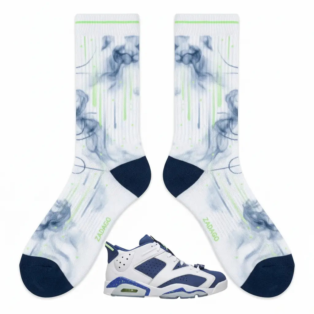 Ghost Green Sneaker Match Socks – Air Jordan 6 Low Inspired Mid-Calf Unisex Crew Socks
