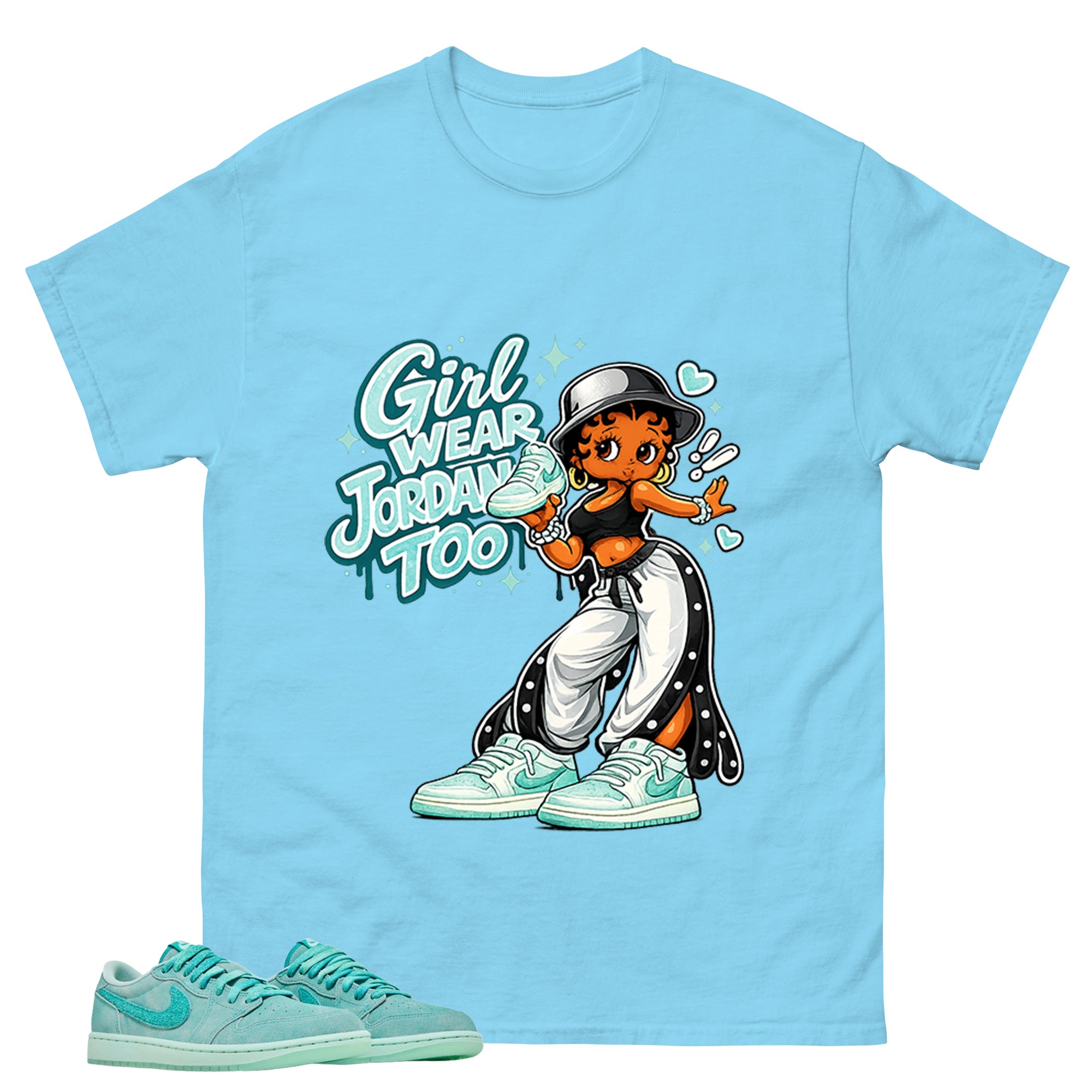 Girl Wear Jordan Too Shirt - Match Womens Air Jordan 1 Washed Teal