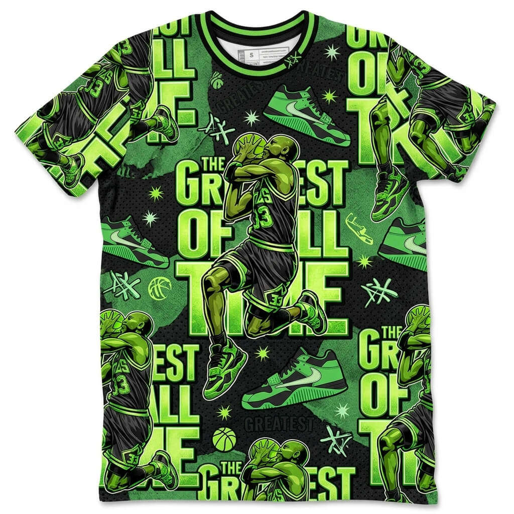 Goat MJ All Over Print Shirt Match Travis Scott x Air Jordan Jumpman Green Spark