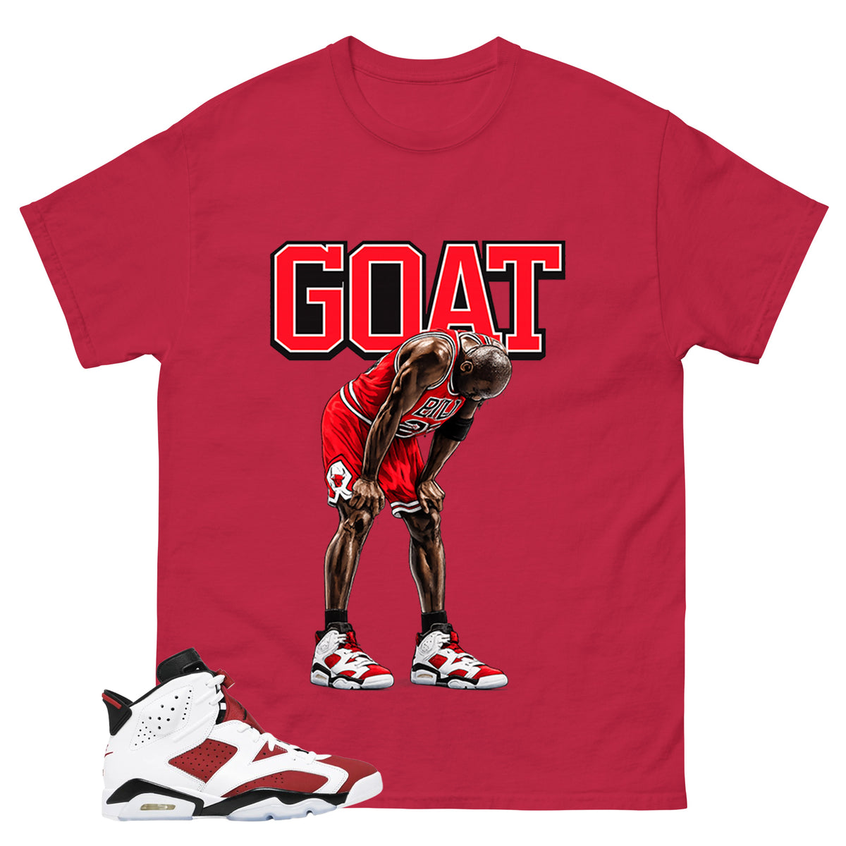 Goat MJ Shirt - Match White Air Jordan 6 Carmine