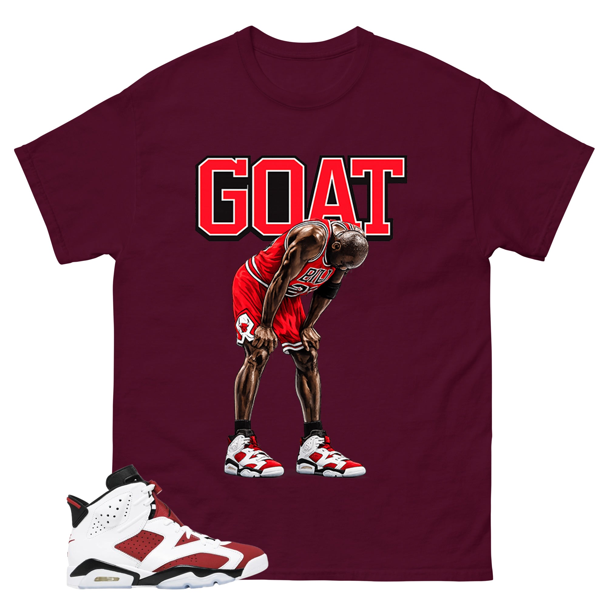 Goat MJ Shirt - Match White Air Jordan 6 Carmine