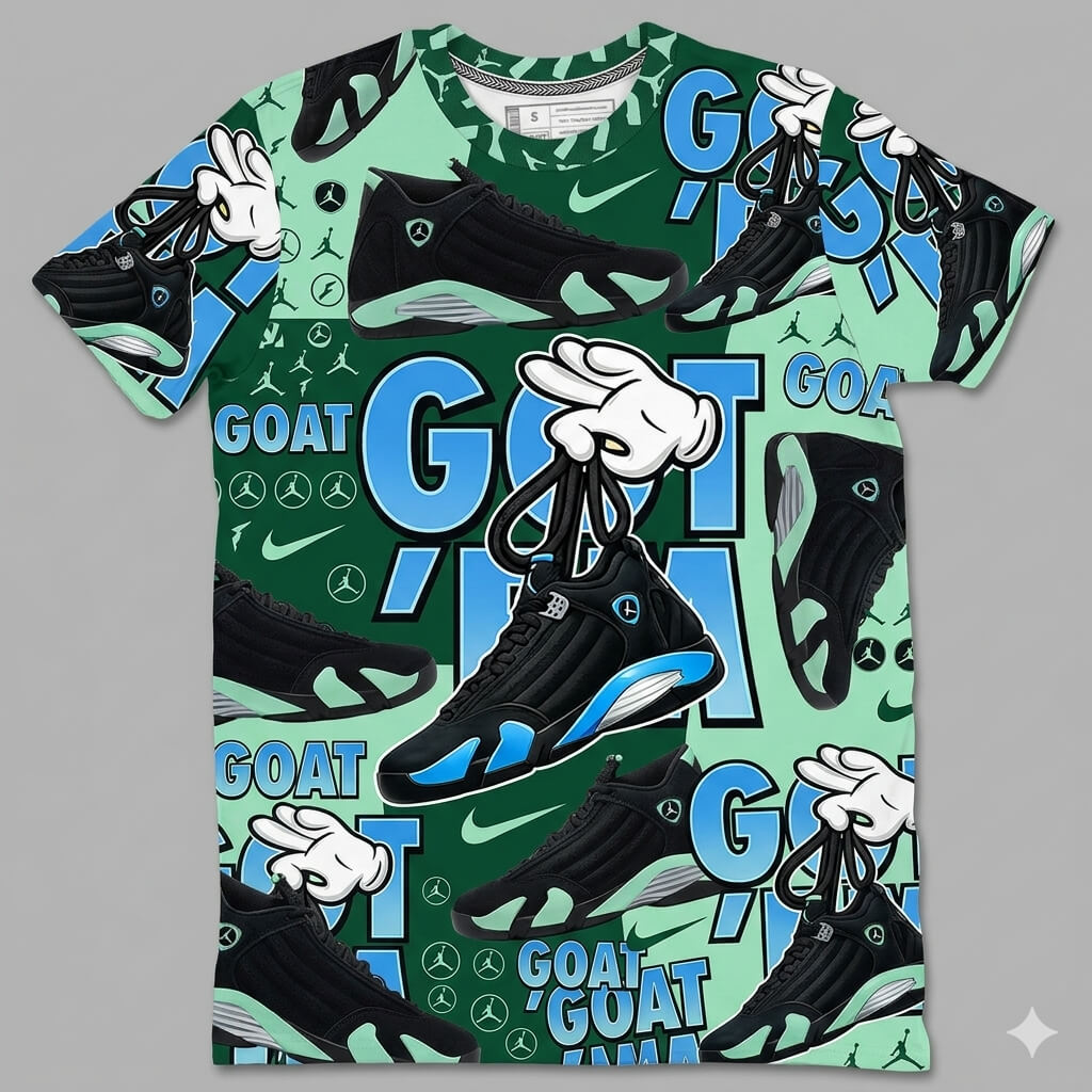 Got 'Em All Over Print Shirt Match Air Jordan 14 Black University Blue