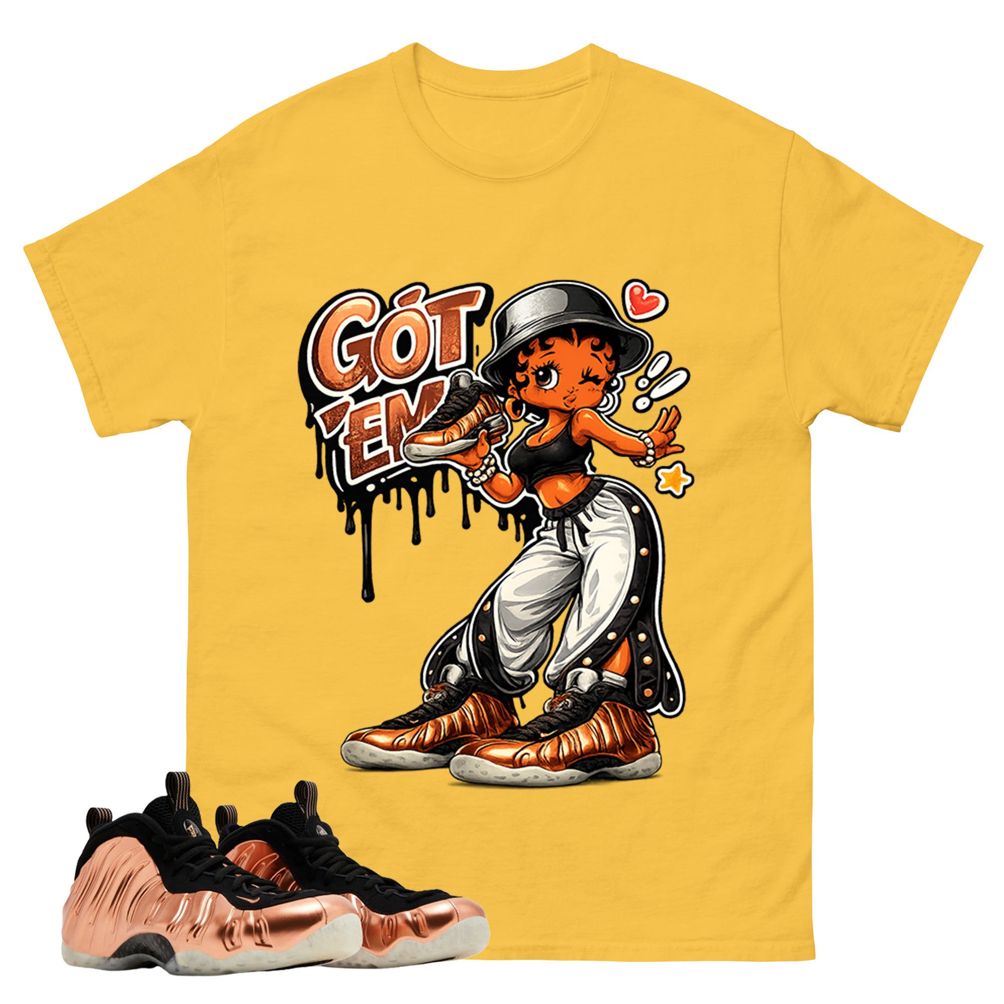 Got Em Lady Graphic Tee, Shirt to Match Air Foamposite One Copper, Air Foamposite Unisex Black Shirt