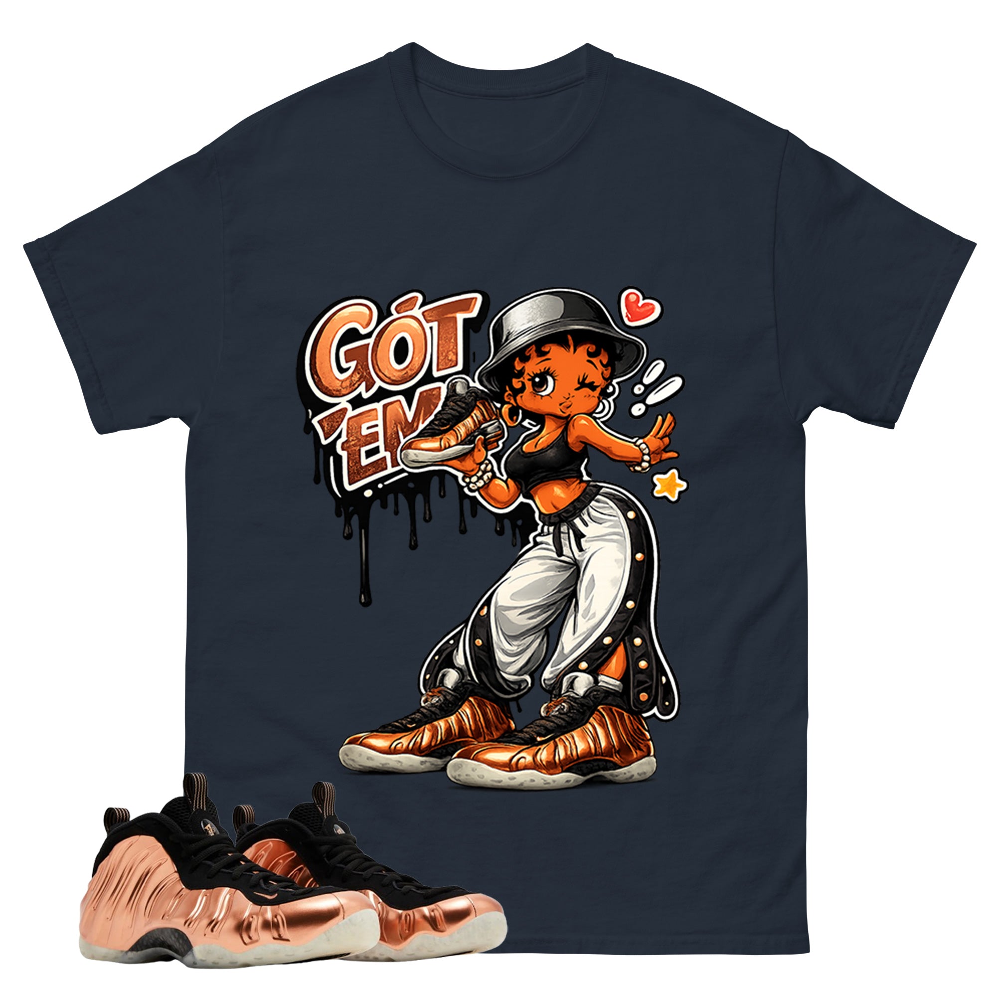 Got Em Lady Graphic Tee, Shirt to Match Air Foamposite One Copper, Air Foamposite Unisex Black Shirt