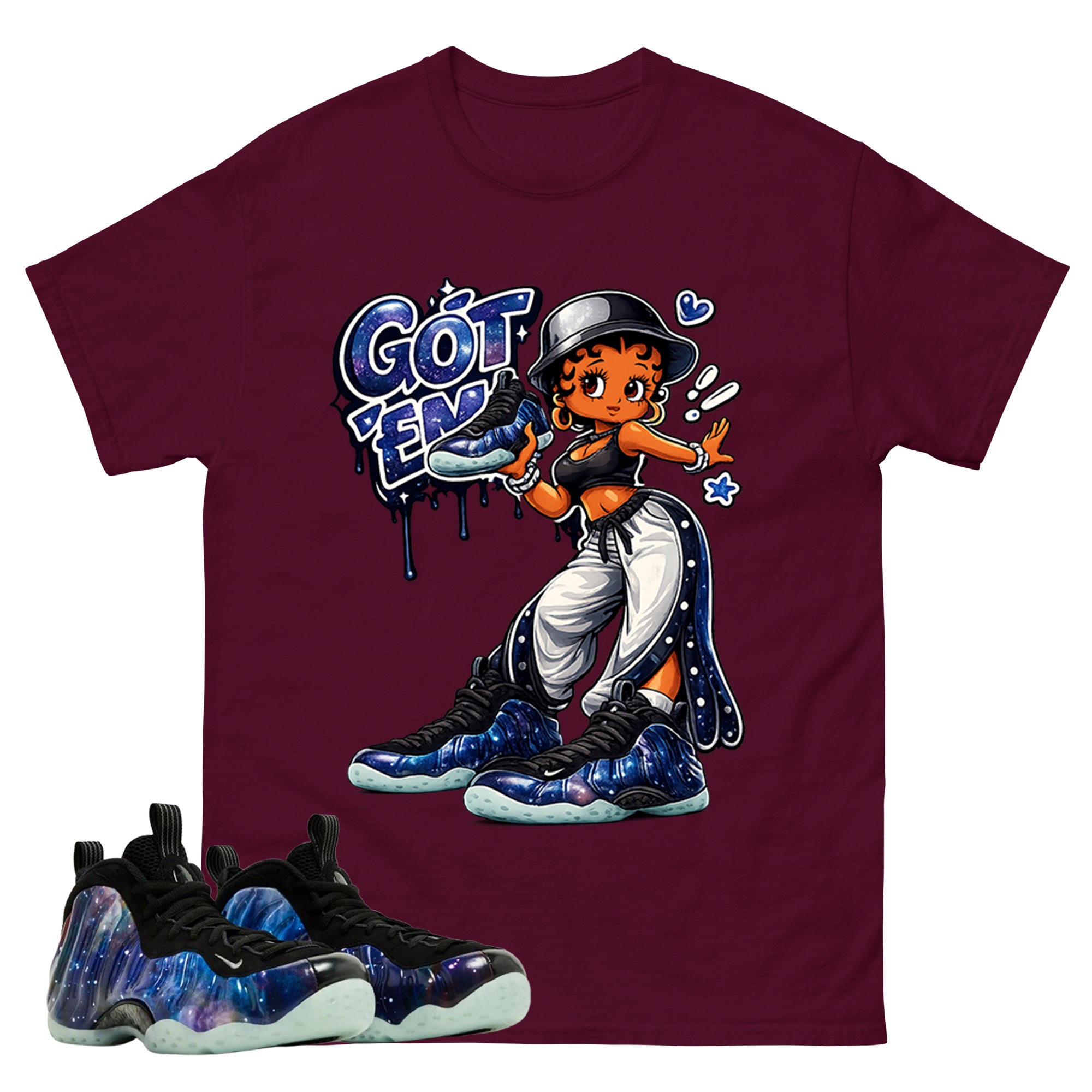 Got Em Lady Graphic Tee, Shirt to Match Air Foamposite One Galaxy, Air Foamposite Unisex Black Shirt