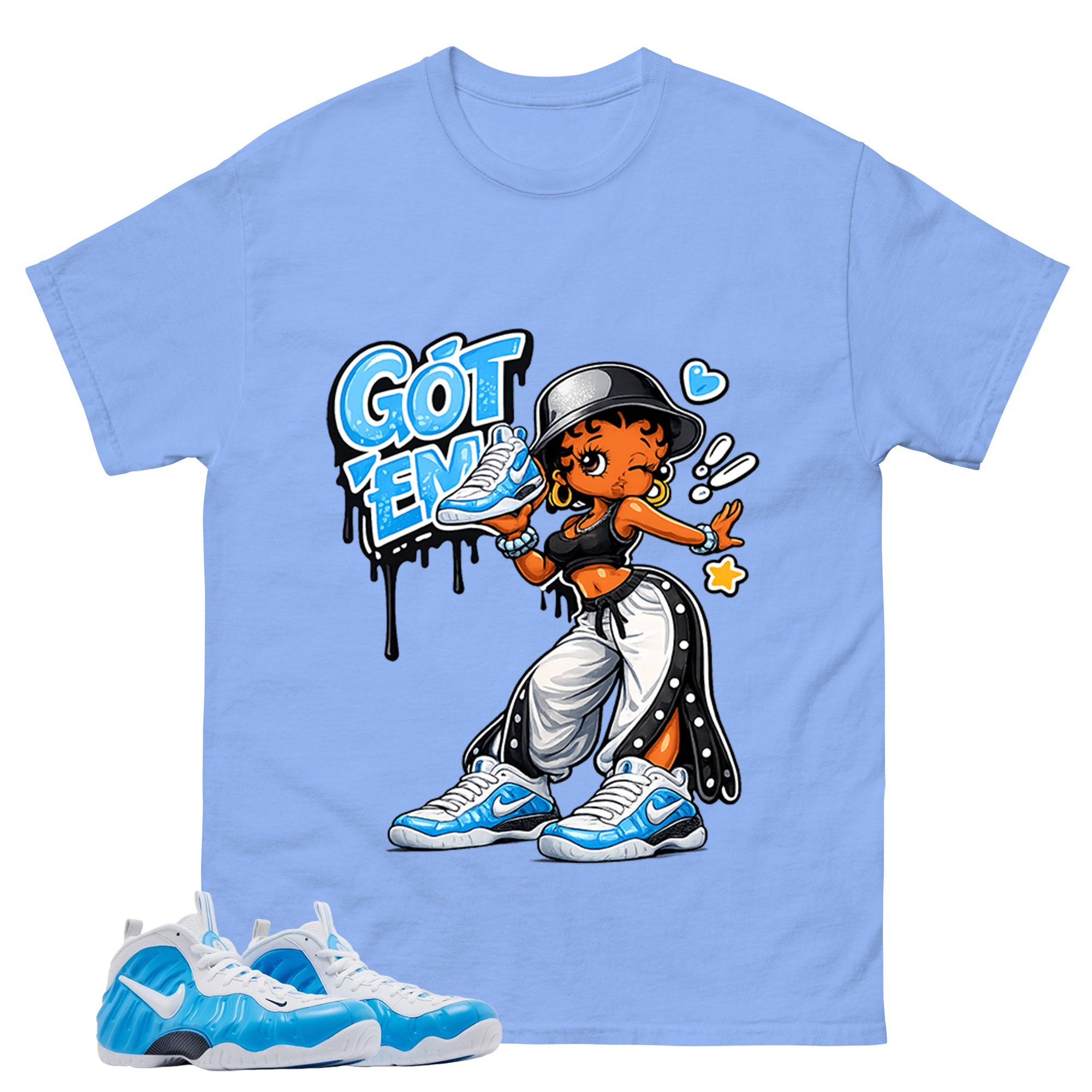 Got Em Lady Graphic Tee, Shirt to Match Air Foamposite Pro University Blue, Air Foamposite Unisex Blue Shirt