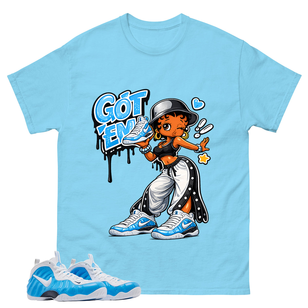 Got Em Lady Graphic Tee, Shirt to Match Air Foamposite Pro University Blue, Air Foamposite Unisex Blue Shirt