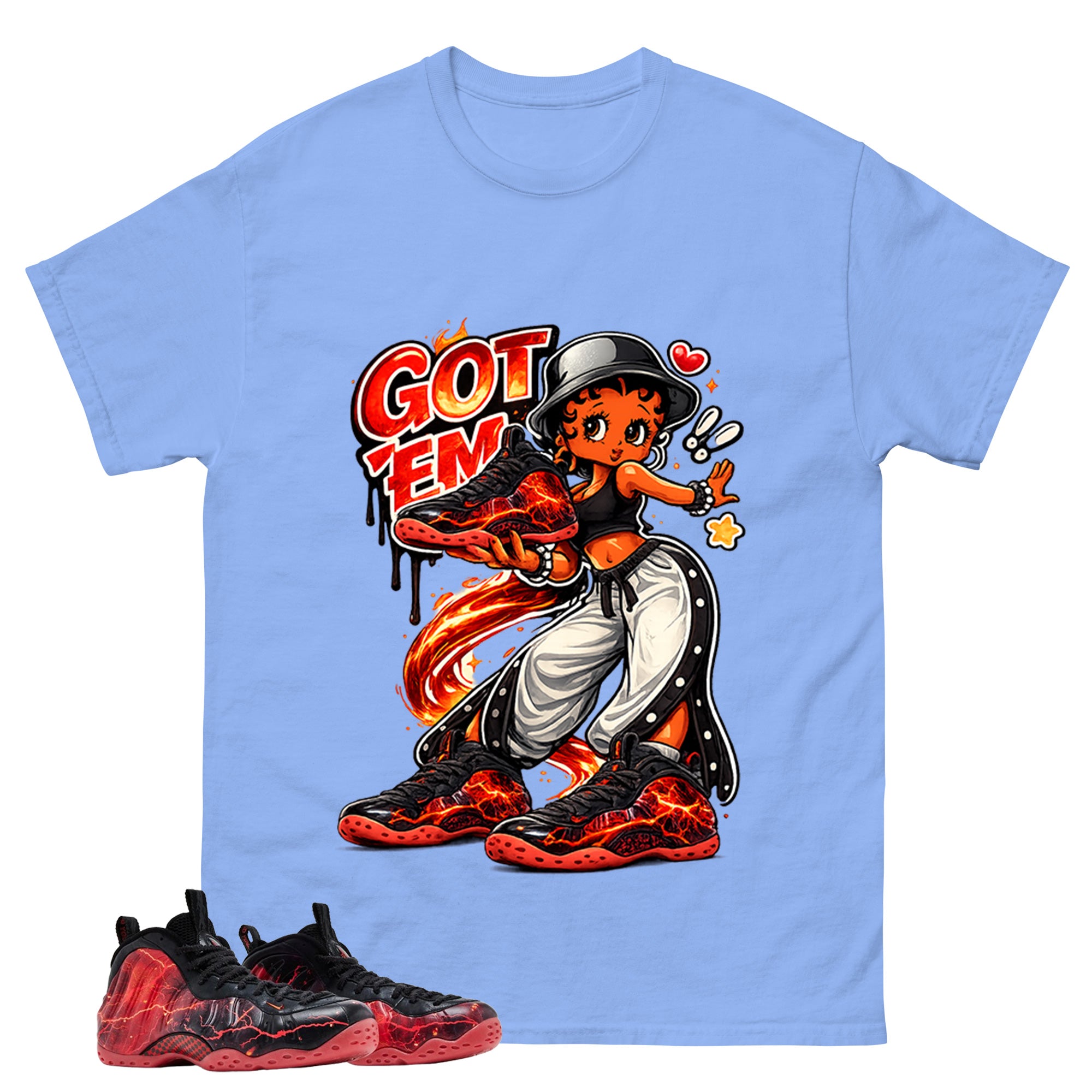 Got Em Lady Graphic Tee, Shirt to Match Air Foamposite Stranger Things, Air Foamposite Unisex Blue Shirt