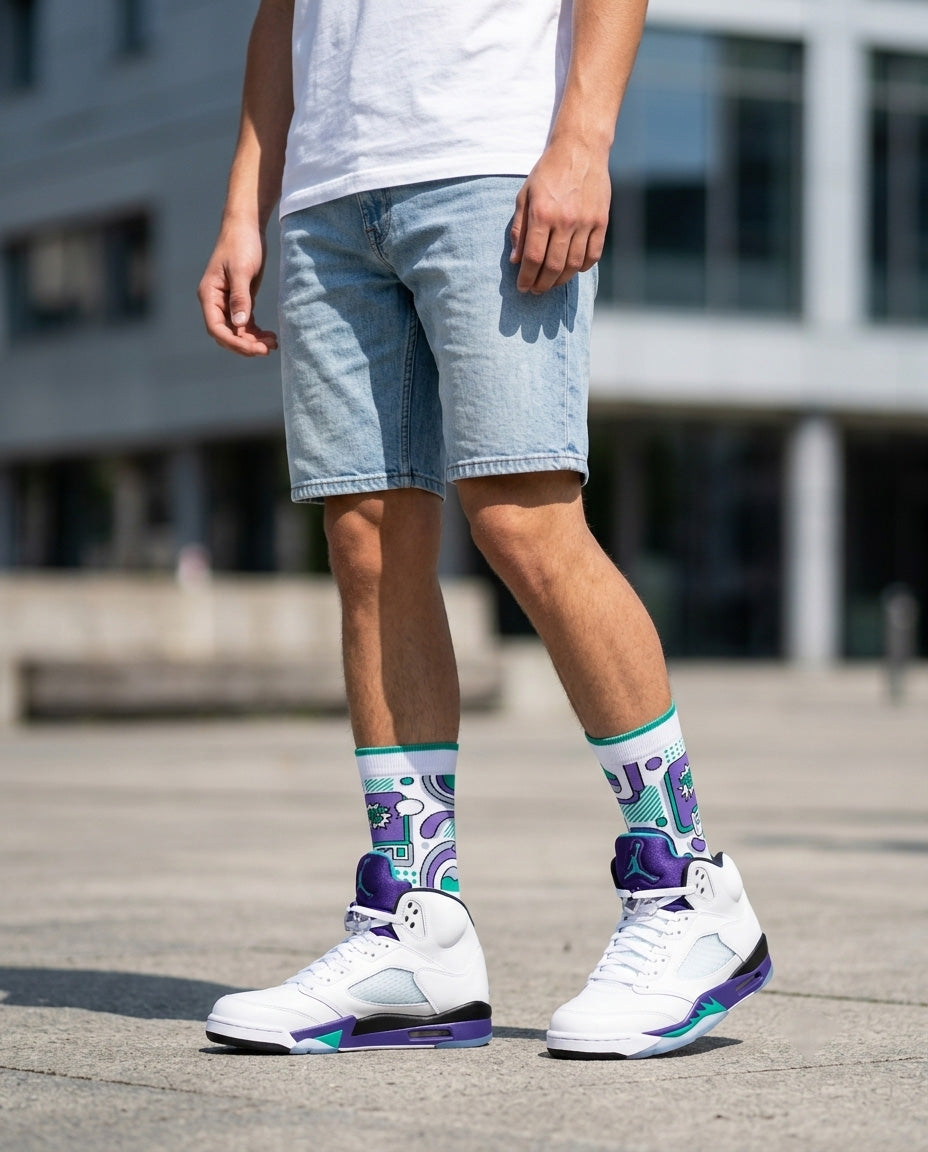 Grape Socks – Air Jordan 5 Inspired Mid-Calf Unisex Crew Socks