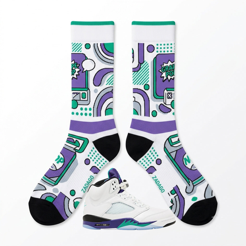 Grape Socks – Air Jordan 5 Inspired Mid-Calf Unisex Crew Socks