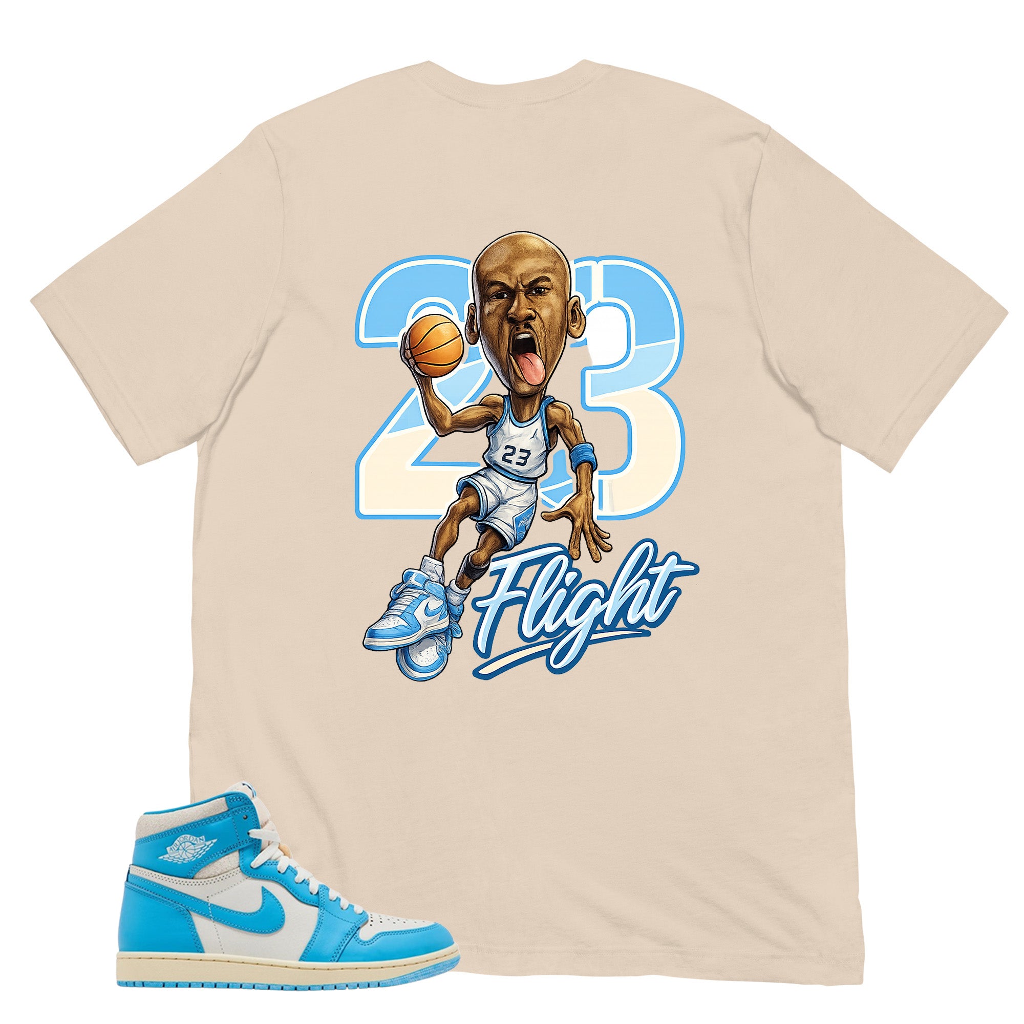 Graphic Tee 23 Flight Shirt - to Matching Air Jordan 1 UNC Reimagined | Zadago