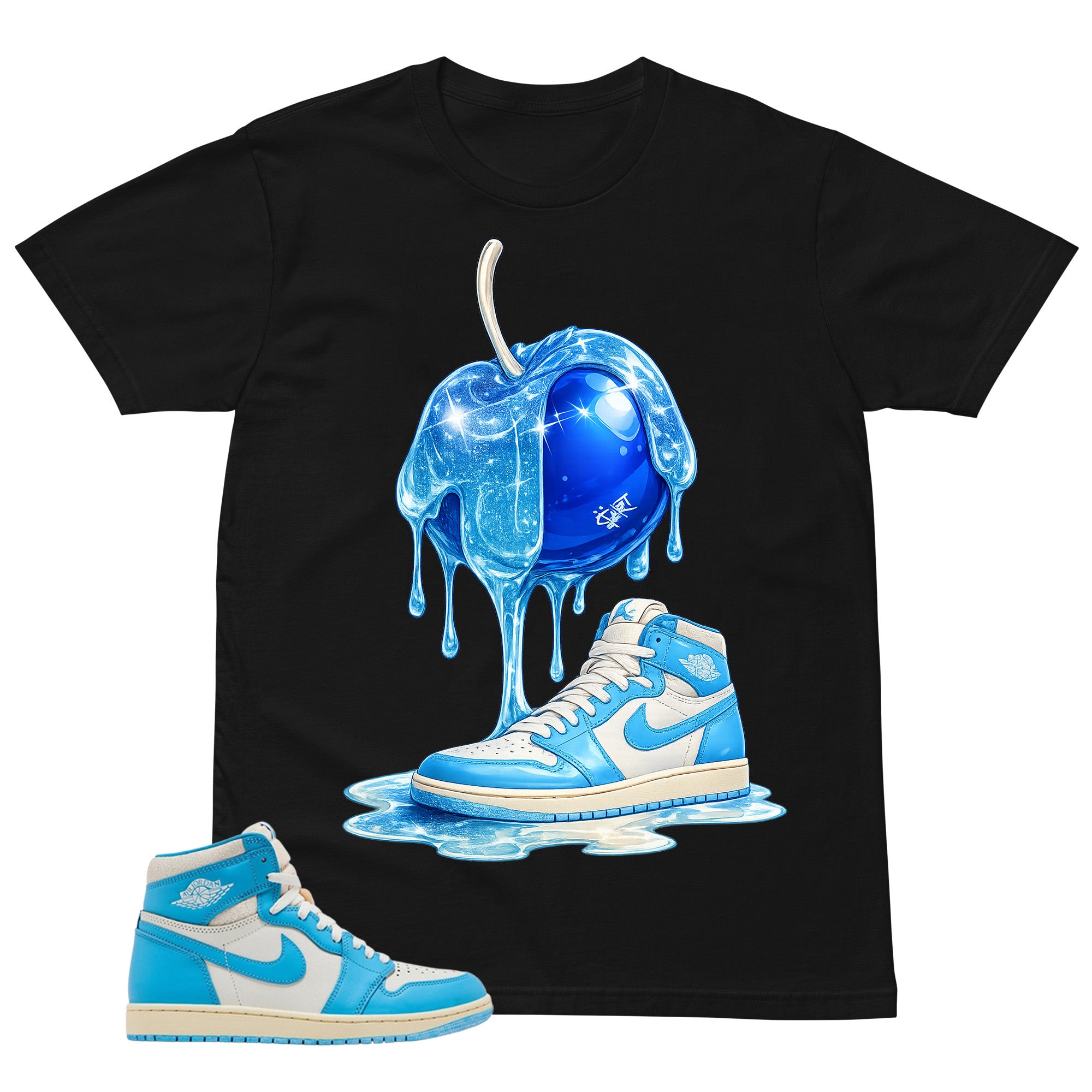 Graphic Tee Apple Dripping Shirt - to Matching Air Jordan 1 UNC Reimagined | Zadago