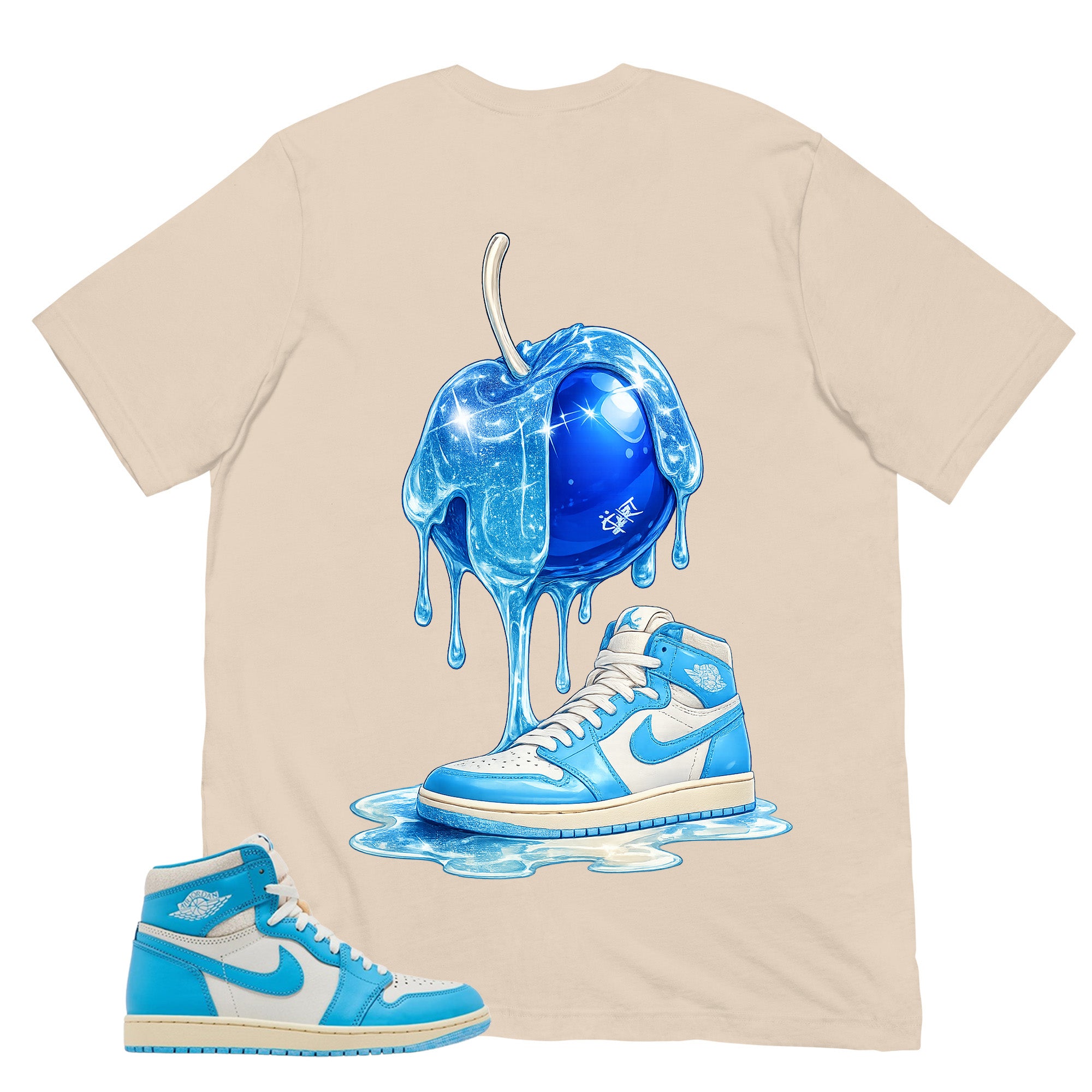 Graphic Tee Apple Dripping Shirt - to Matching Air Jordan 1 UNC Reimagined | Zadago