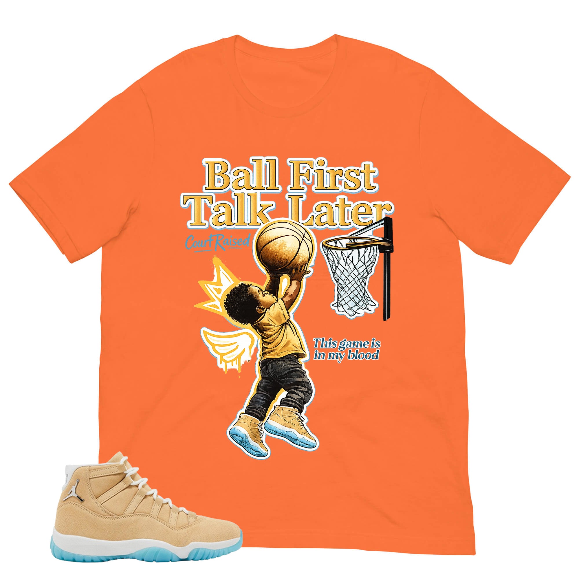 Graphic Tee Ball First Talk Later Shirt - to Matching Air Jordan 11 H-Town | Zadago