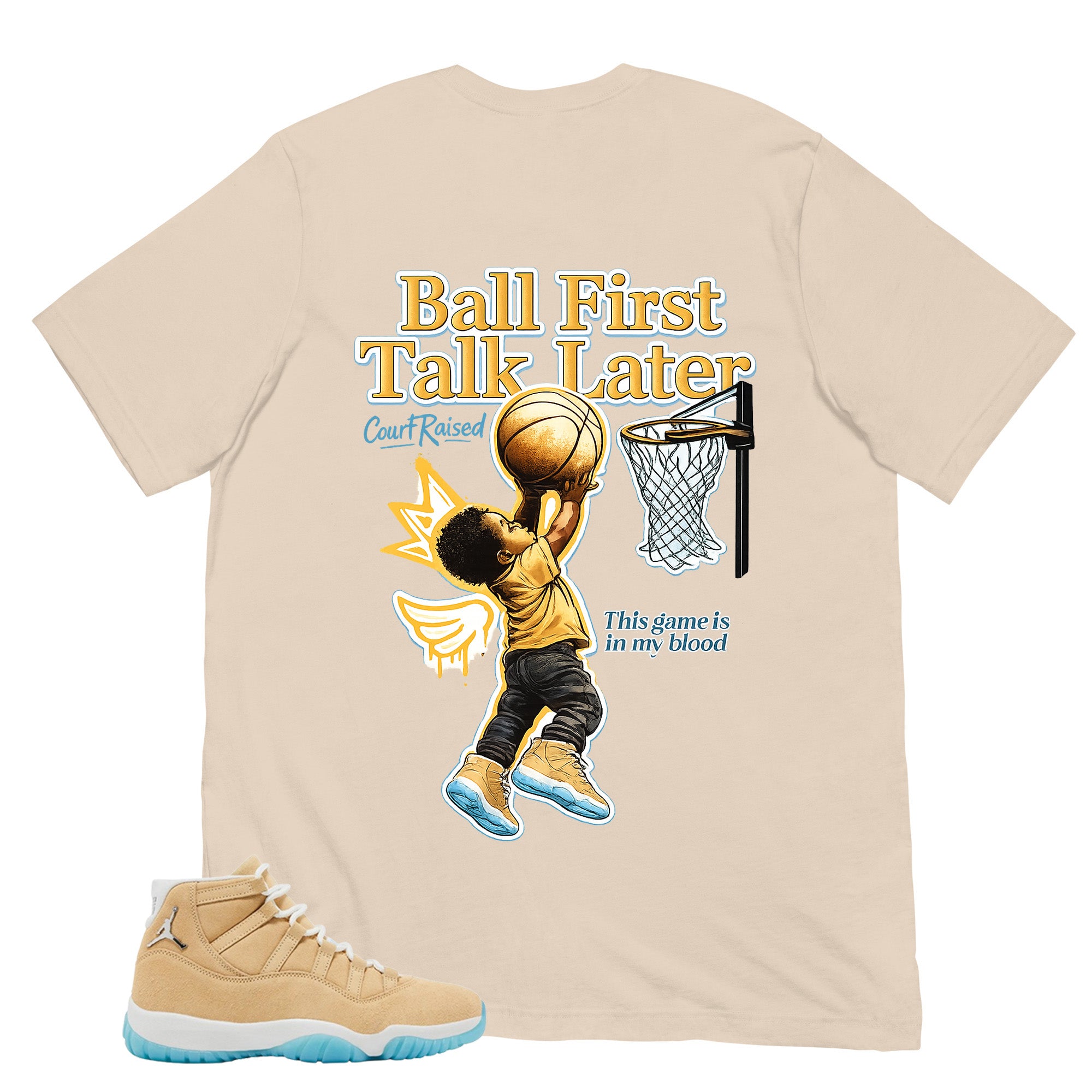 Graphic Tee Ball First Talk Later Shirt - to Matching Air Jordan 11 H-Town | Zadago