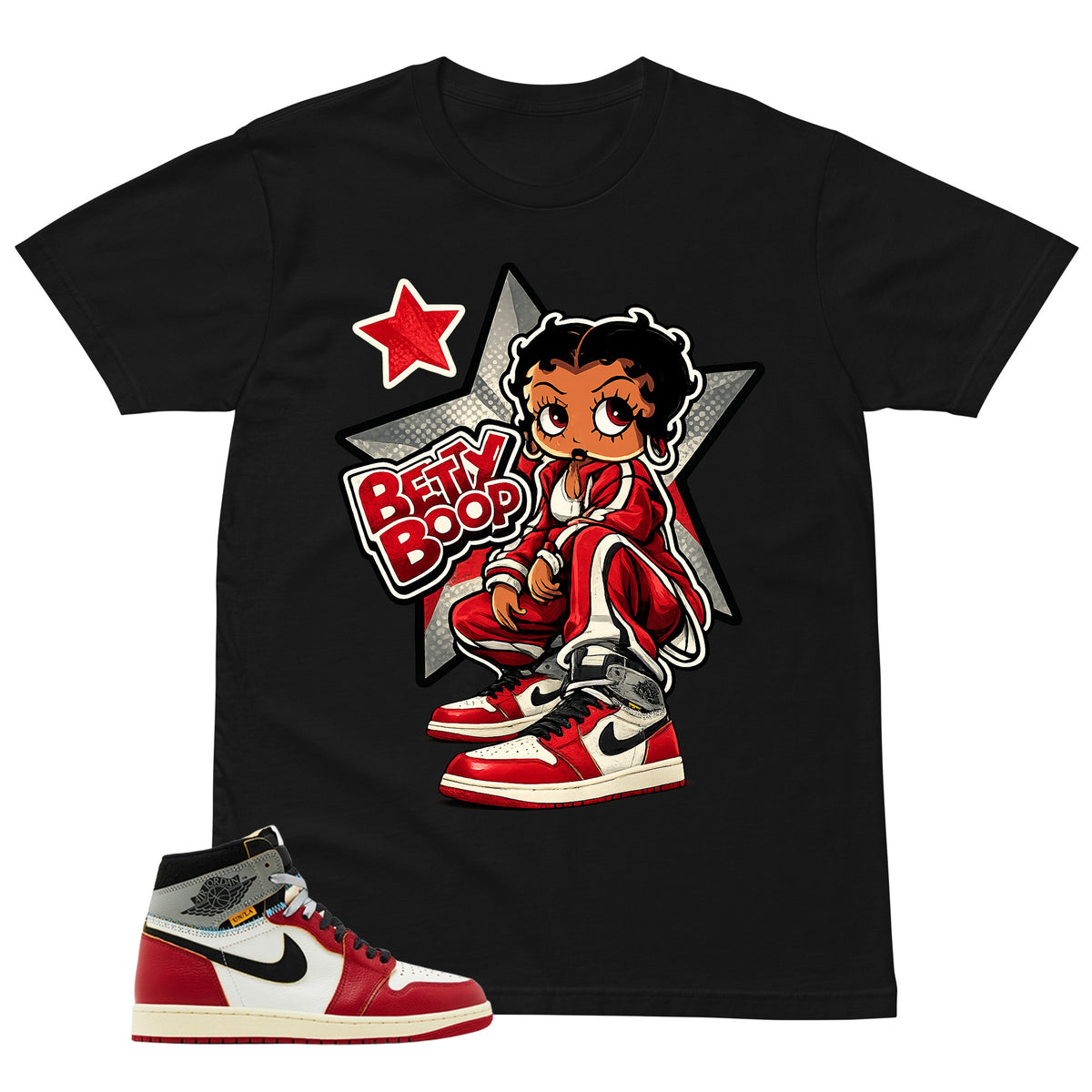 Graphic Tee Betty Boop | Matching Jordan 1 Union LA Chicago Shadow | Zadago