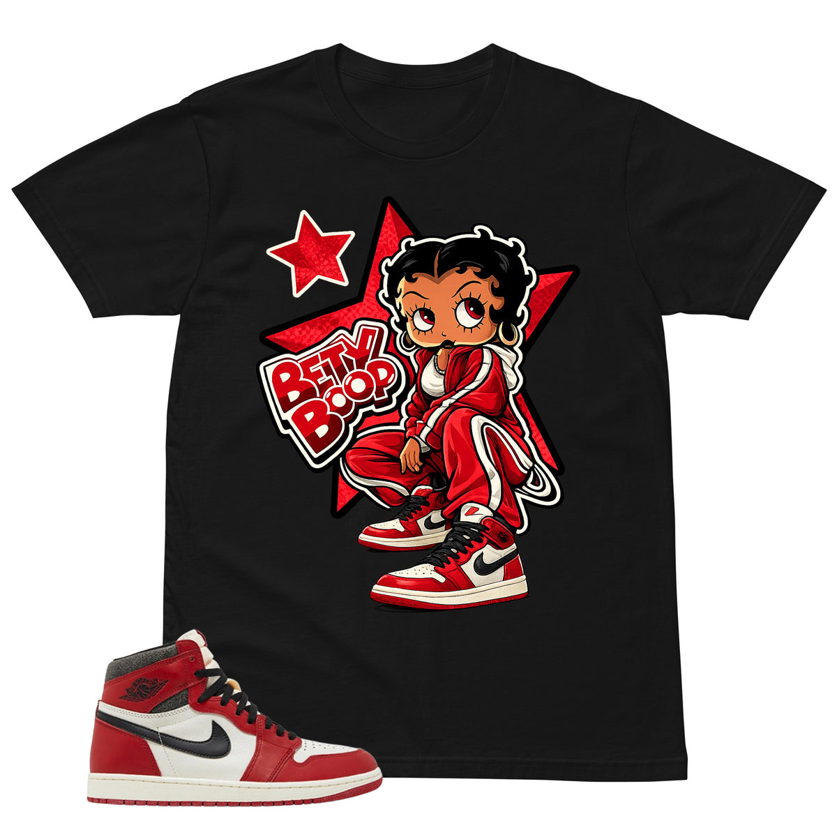 Graphic Tee Betty Boop Shirt - to Matching Air Jordan 1 Chicago Lost & Found | Zadago