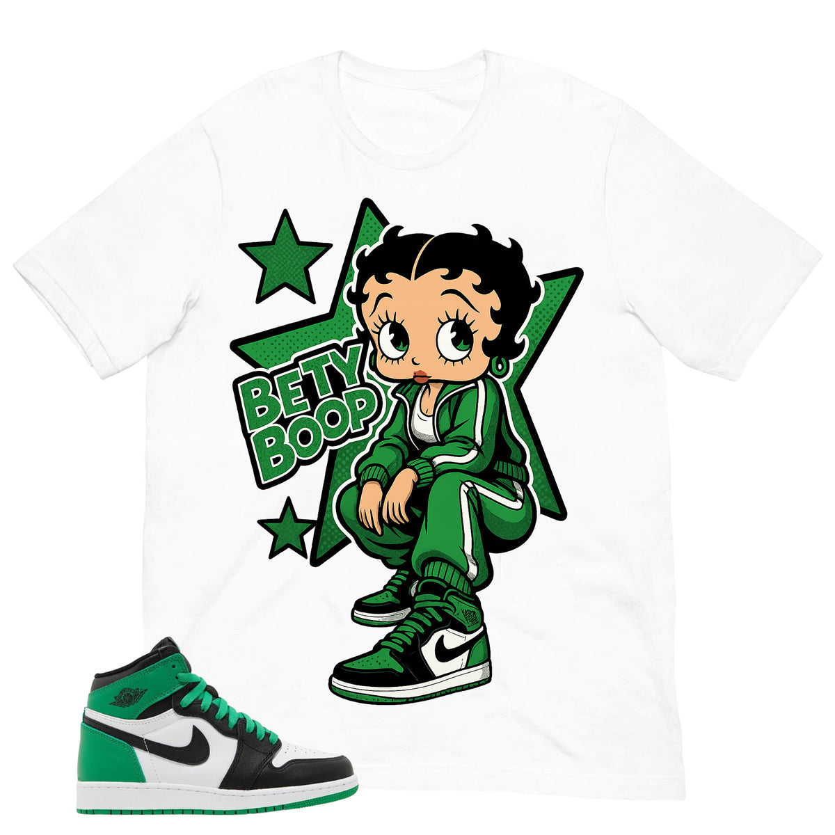 Graphic Tee Betty Boop Shirt - to Matching Air Jordan 1 Lucky Green | Zadago
