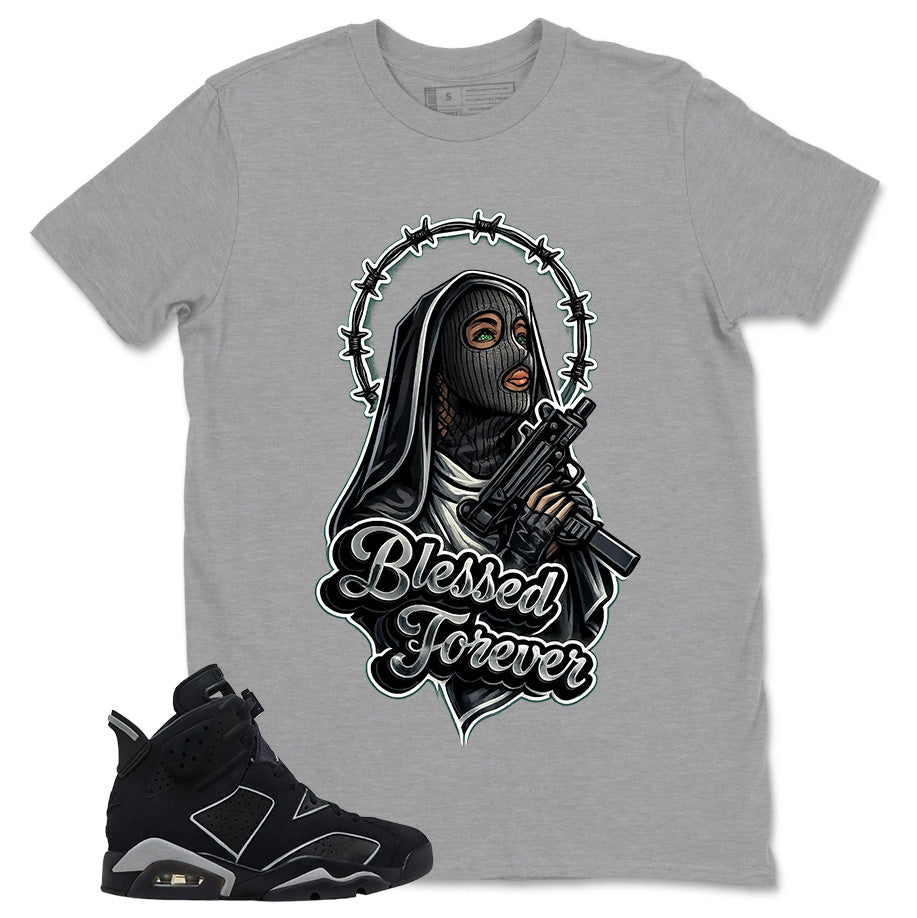 Graphic Tee Blessed Forever Shirt - to Matching Air Jordan 6 Cap and Gown | Zadago