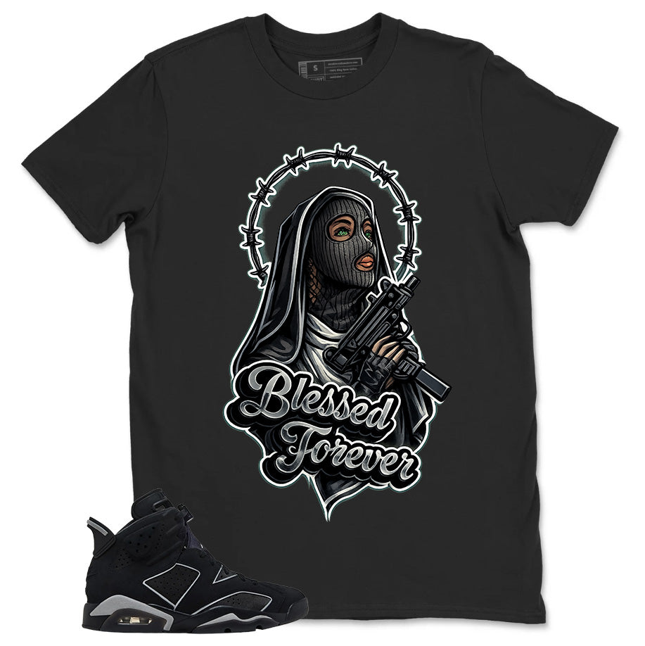 Graphic Tee Blessed Forever Shirt - to Matching Air Jordan 6 Cap and Gown | Zadago