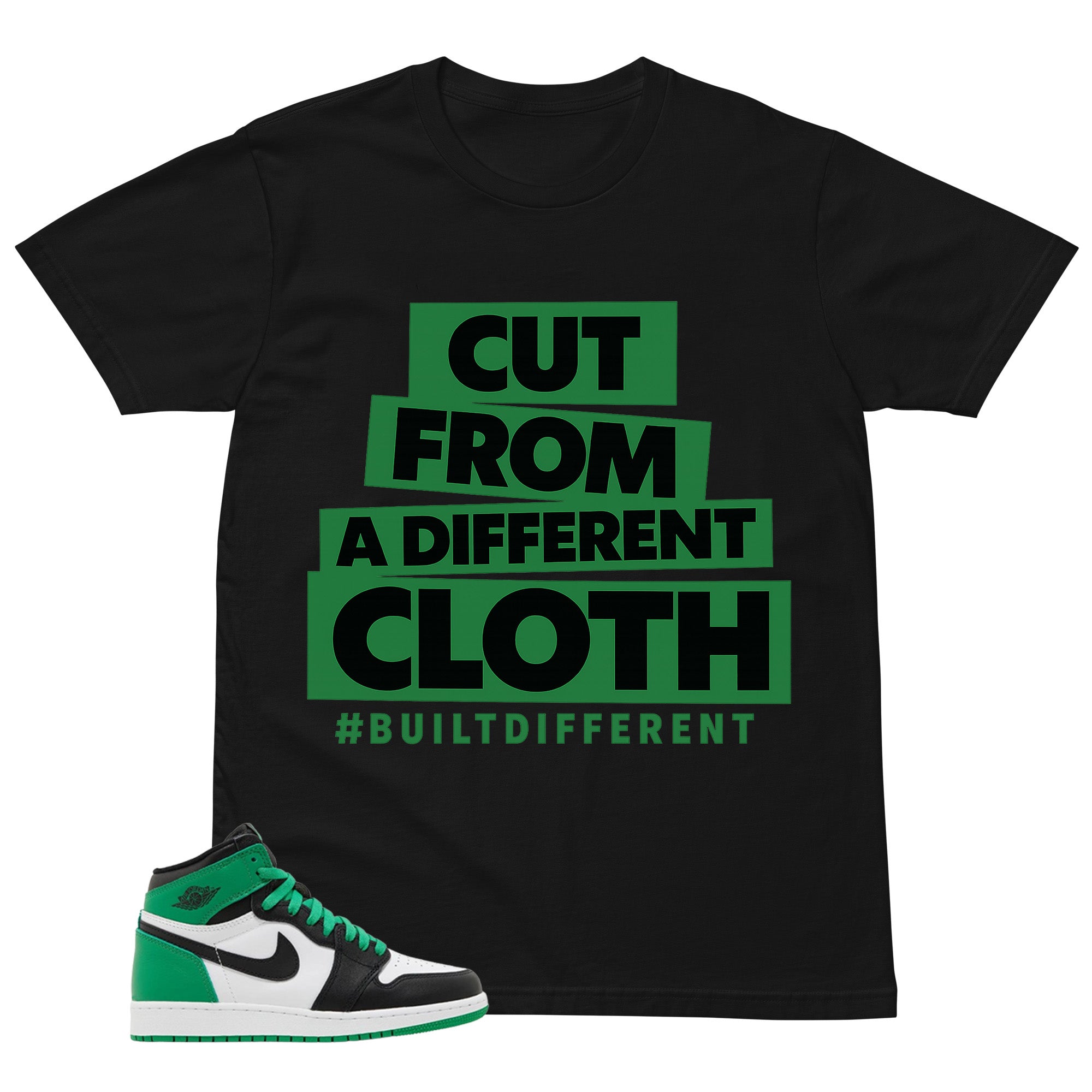 Graphic Tee Built Different Shirt - to Matching Air Jordan 1 Lucky Green | Zadago