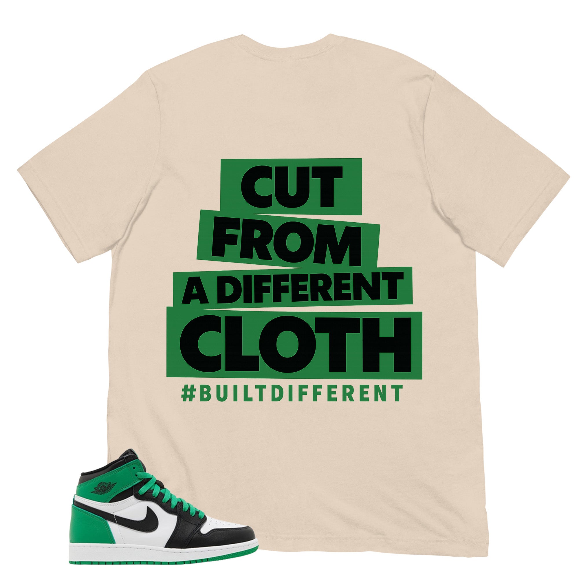 Graphic Tee Built Different Shirt - to Matching Air Jordan 1 Lucky Green | Zadago