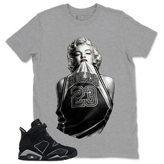 Graphic Tee Bull 23 Marilyn Shirt - to Matching Air Jordan 6 Cap and Gown | Zadago