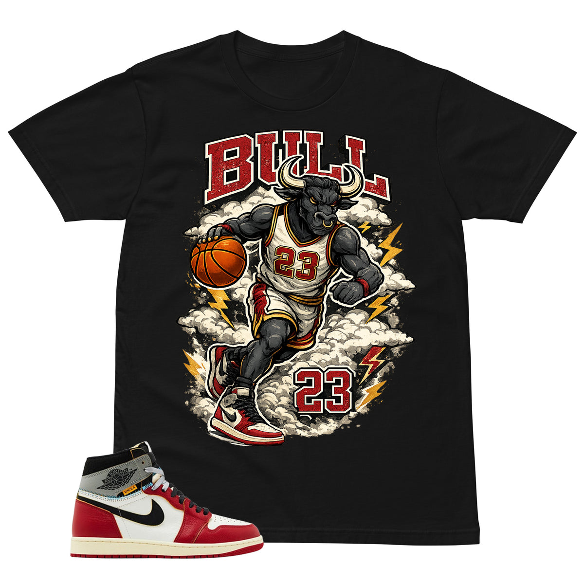 Graphic Tee Bull 23 | Matching Jordan 1 Union LA Chicago Shadow | Zadago