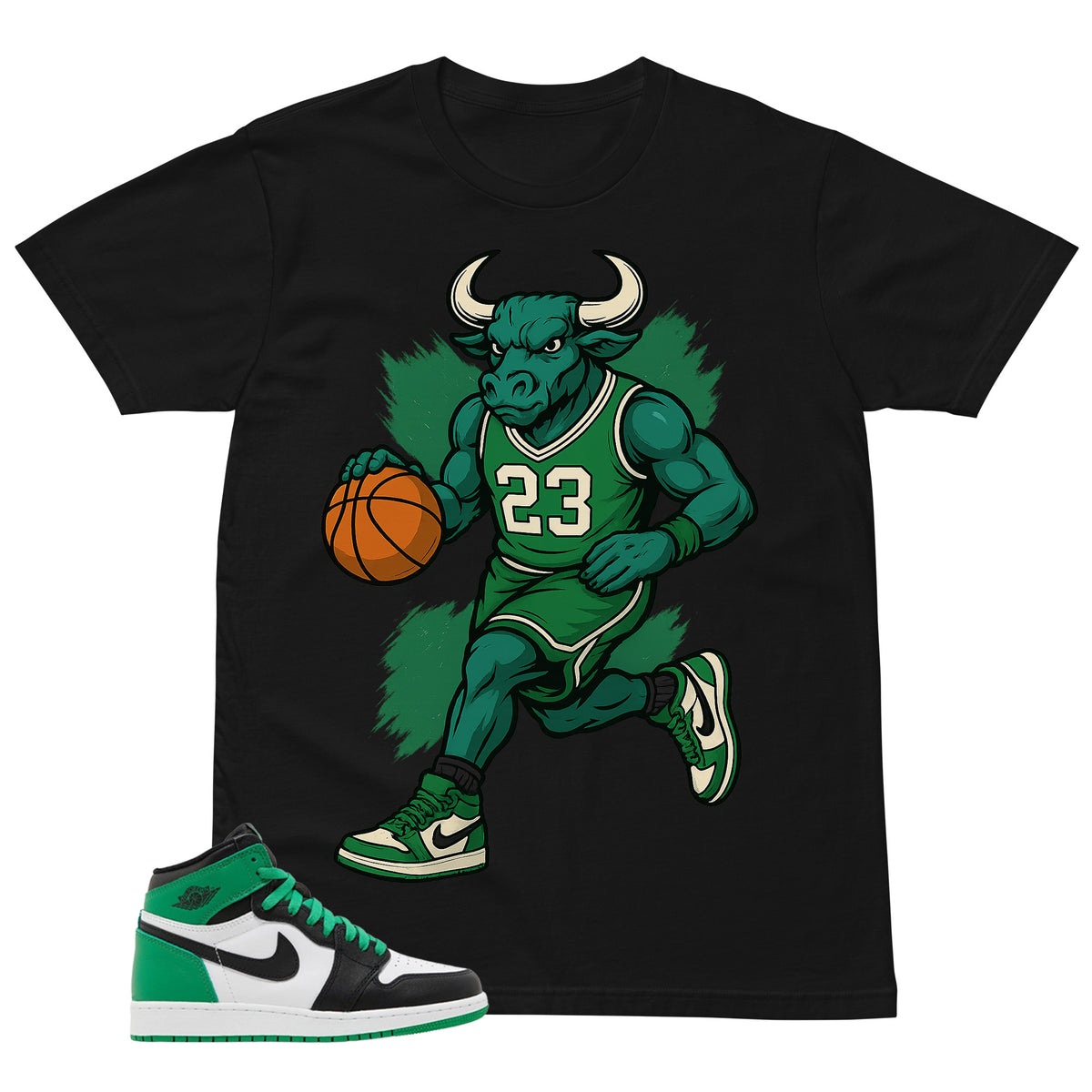 Graphic Tee Bull 23 Shirt - to Matching Air Jordan 1 Lucky Green | Zadago