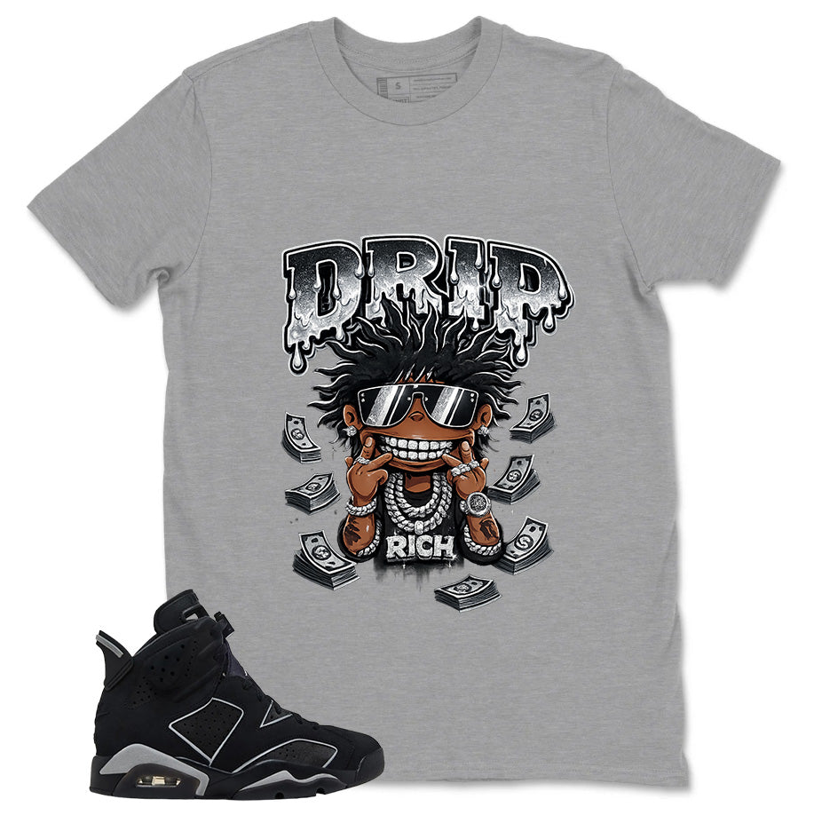 Graphic Tee Drip Rich Shirt - to Matching Air Jordan 6 Cap and Gown | Zadago