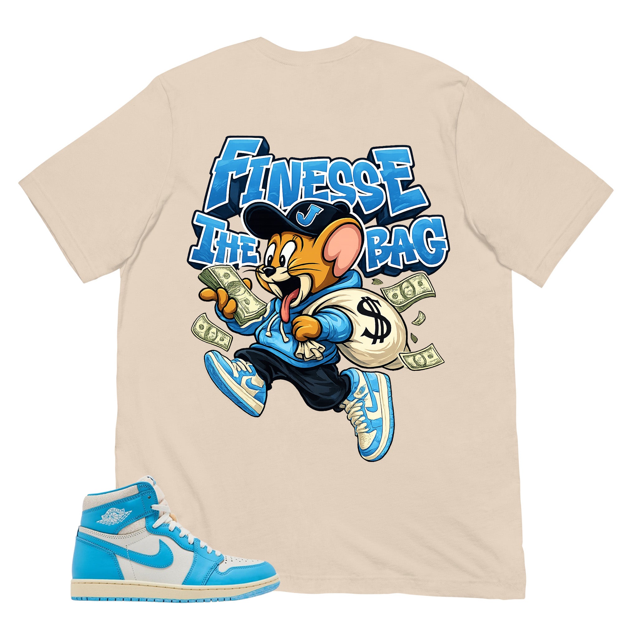 Graphic Tee Finesse The Bag Shirt - to Matching Air Jordan 1 UNC Reimagined | Zadago