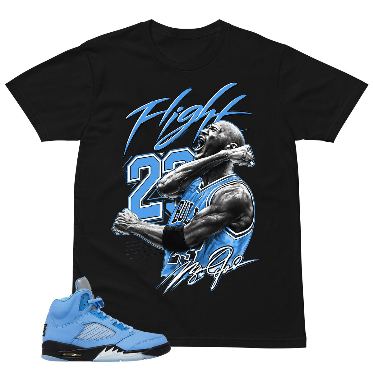 Graphic Tee Flight 23 MJ Shirt - to Matching Air Jordan 5 UNC | Zadago