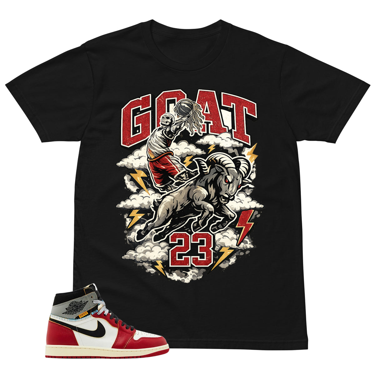 Graphic Tee Goat 23 | Matching Jordan 1 Union LA Chicago Shadow | Zadago