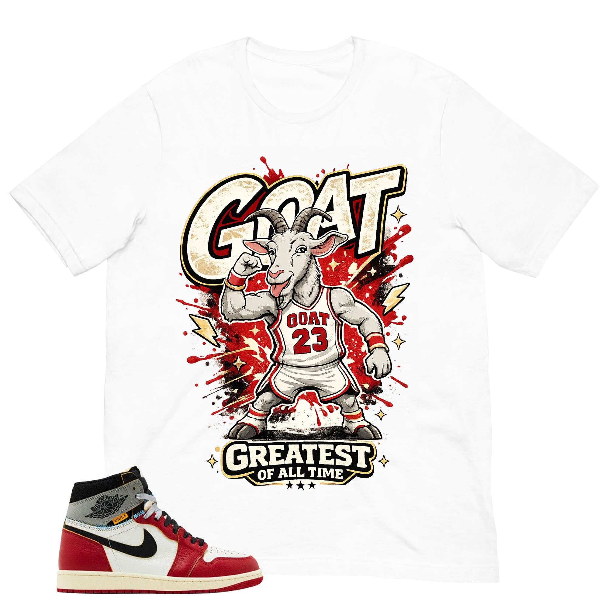 Graphic Tee Goat 23 | Matching Jordan 1 Union LA Chicago Shadow | Zadago