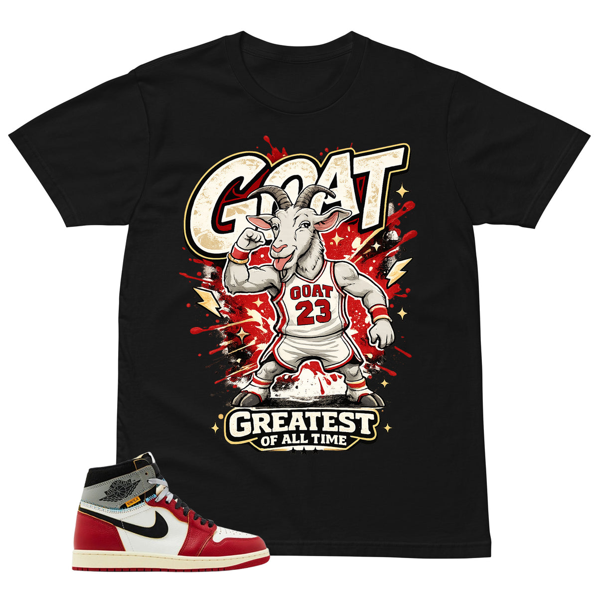 Graphic Tee Goat 23 | Matching Jordan 1 Union LA Chicago Shadow | Zadago