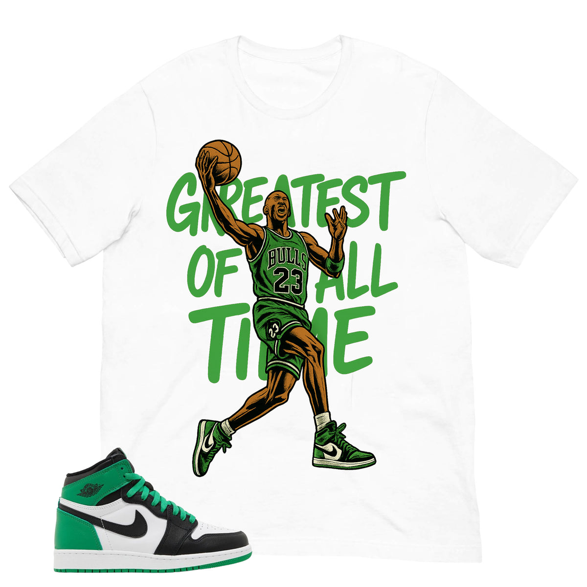 Graphic Tee Greatest Of All Time Shirt - to Matching Air Jordan 1 Lucky Green | Zadago