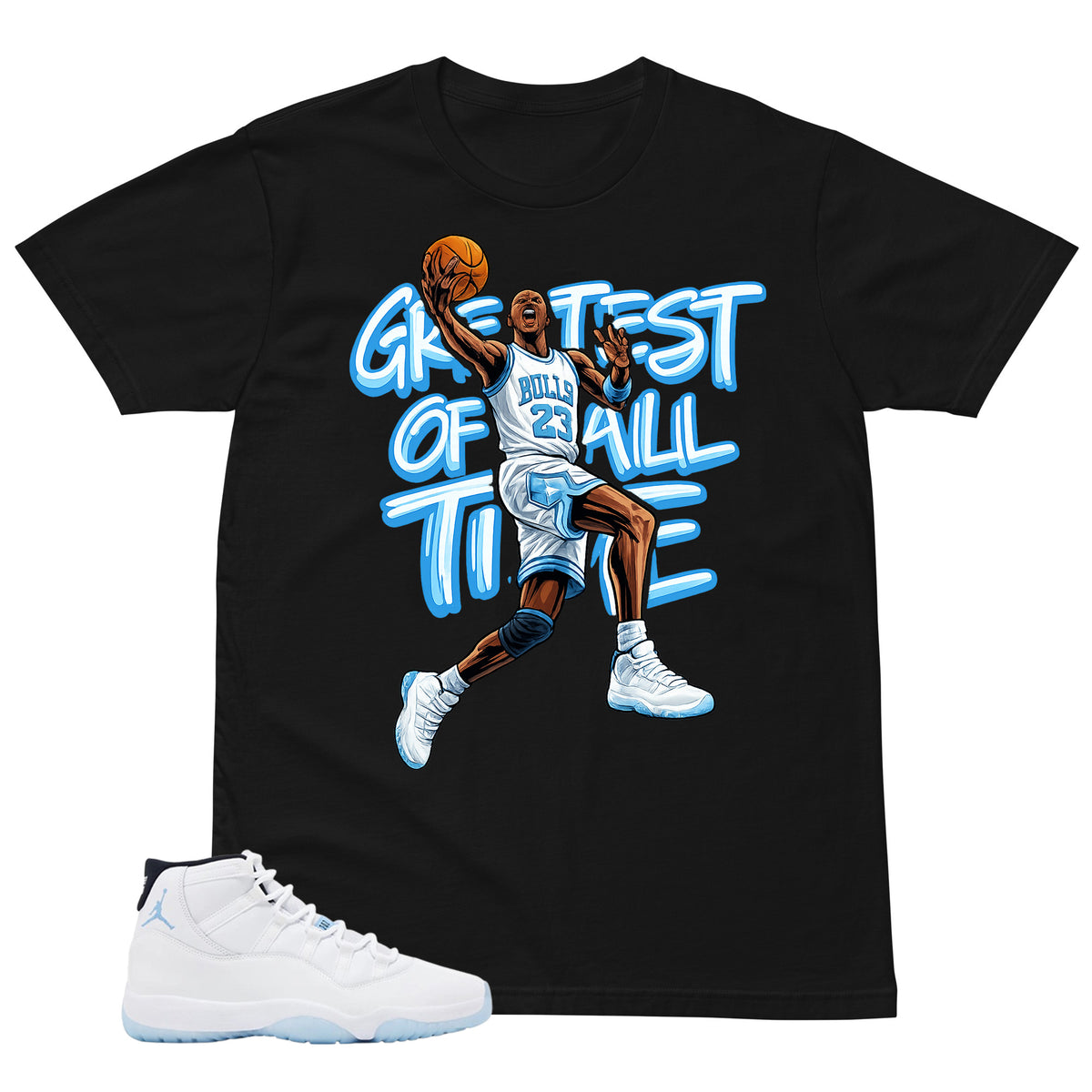 Graphic Tee Greatest Of All Time Shirt - to Matching Air Jordan 11 Legend Blue | Zadago