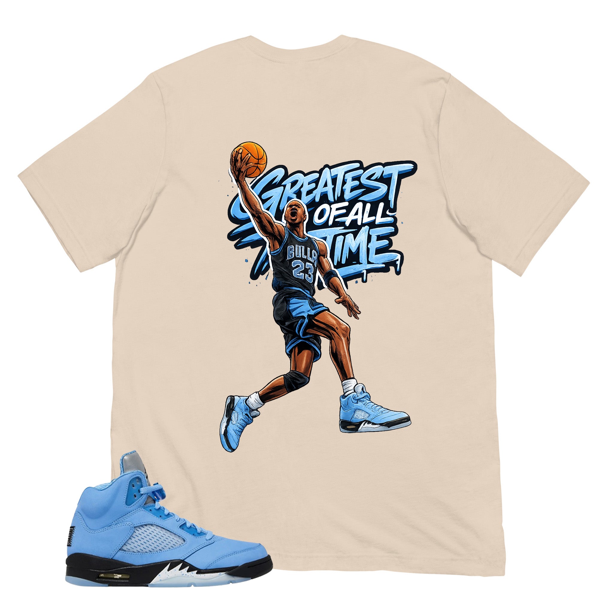 Graphic Tee Greatest Of All Time Shirt - to Matching Air Jordan 5 UNC | Zadago