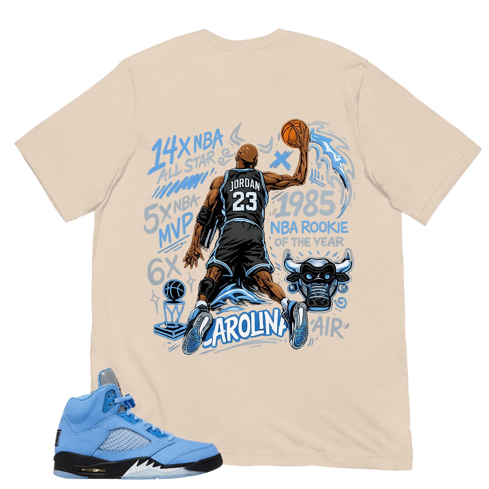 Graphic Tee Jordan 23 All Star Shirt - to Matching Air Jordan 5 UNC | Zadago