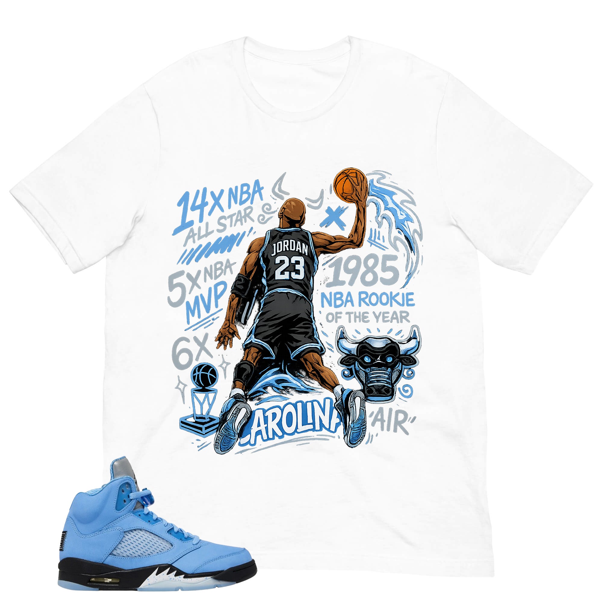 Graphic Tee Jordan 23 All Star Shirt - to Matching Air Jordan 5 UNC | Zadago