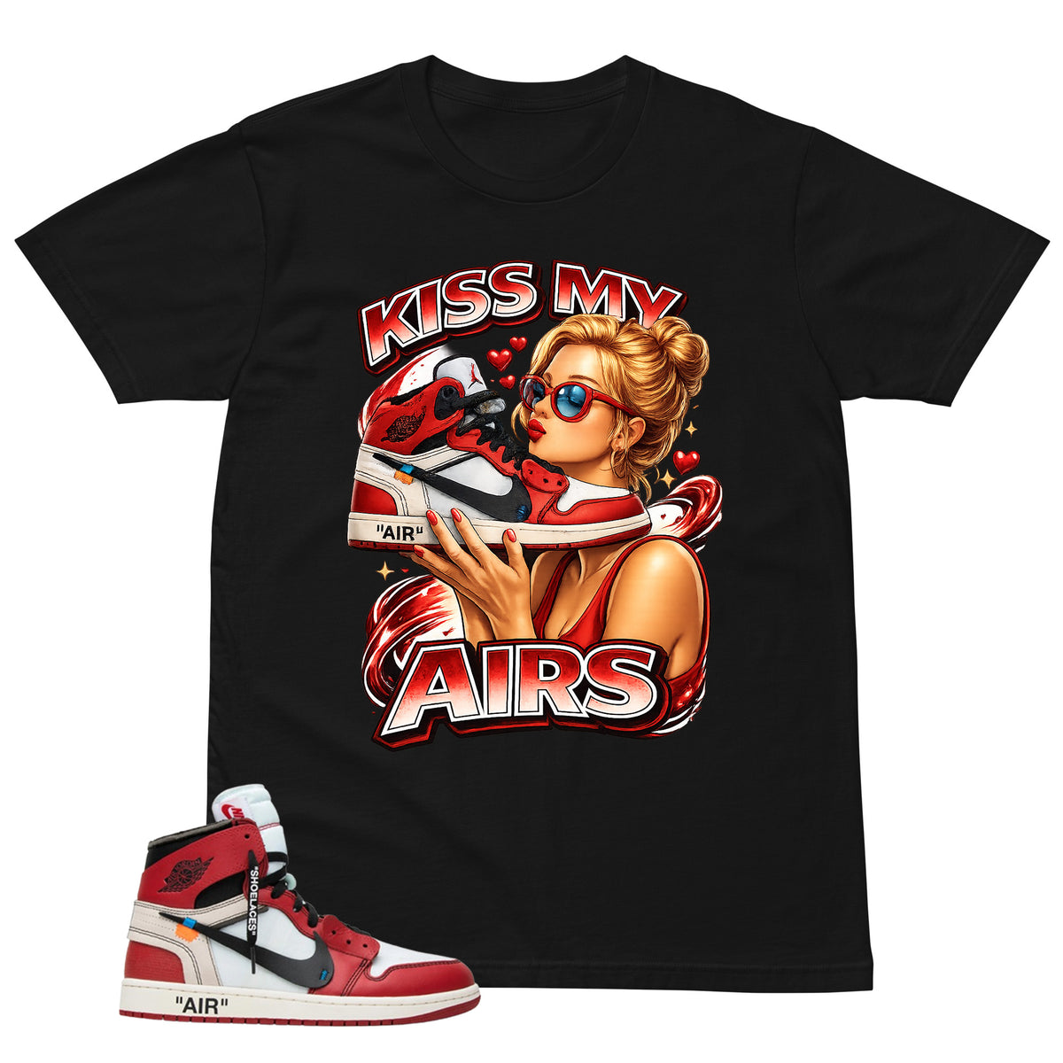 Graphic Tee Kiss My Airs | Matching  Off-White x Air Jordan 1 Chicago | Zadago