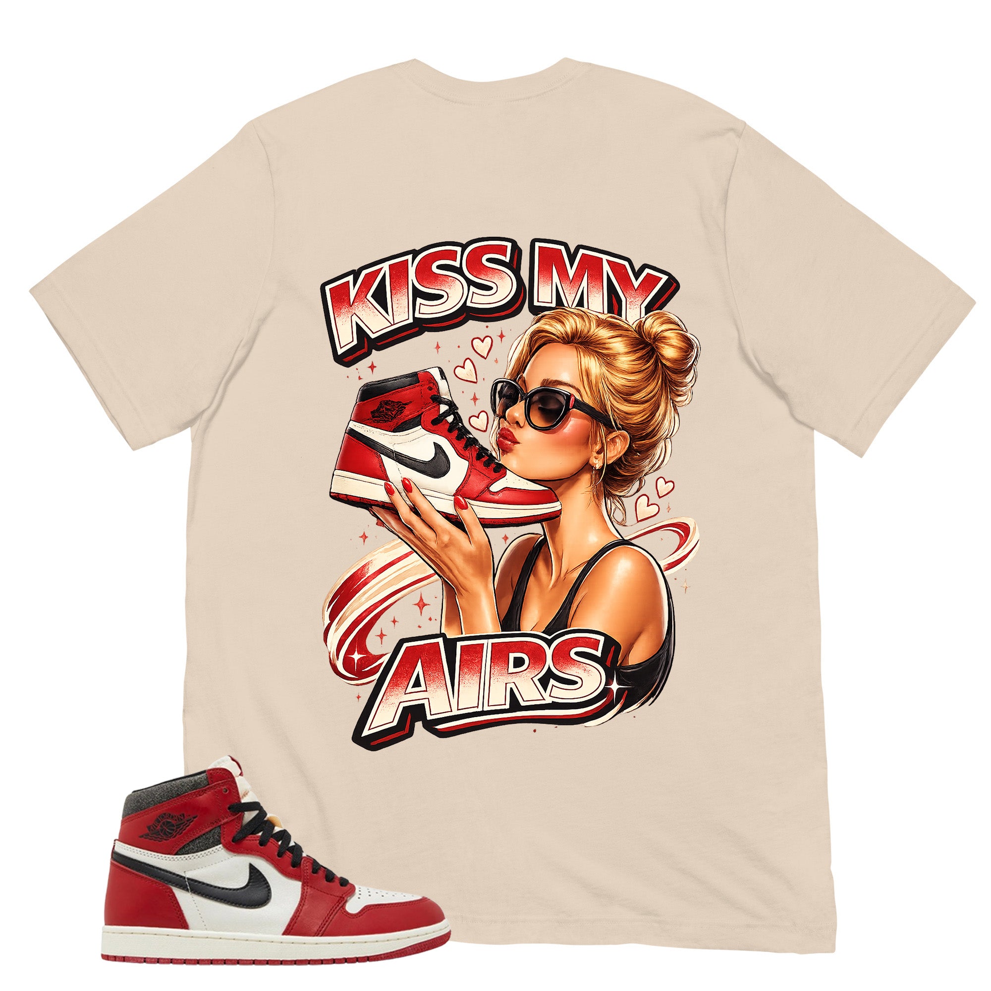 Graphic Tee Kiss My Airs Shirt - to Matching Air Jordan 1 Chicago Lost & Found | Zadago